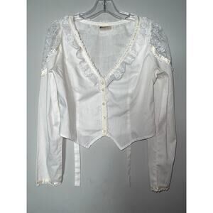 Vintage 70s Jessica’s Gunnies Victorian Blouse – Ivory Cotton, Lace & Ribbon